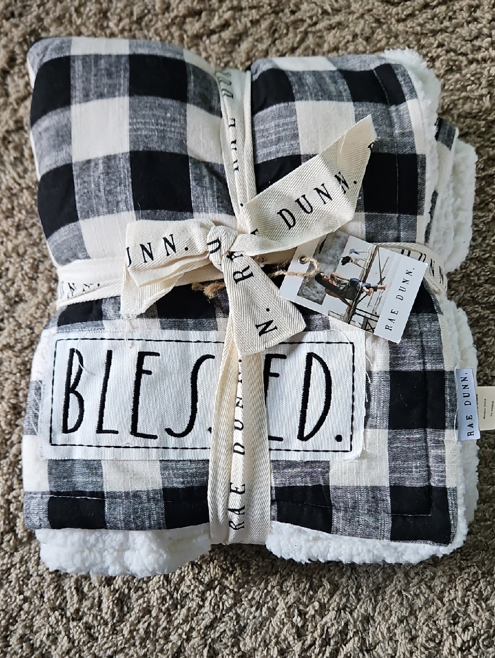 Rae Dunn Black & White Buffalo Check "BLESSED" Throw